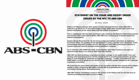 ABS-CBN issues statement on NTC’s cease and desist order