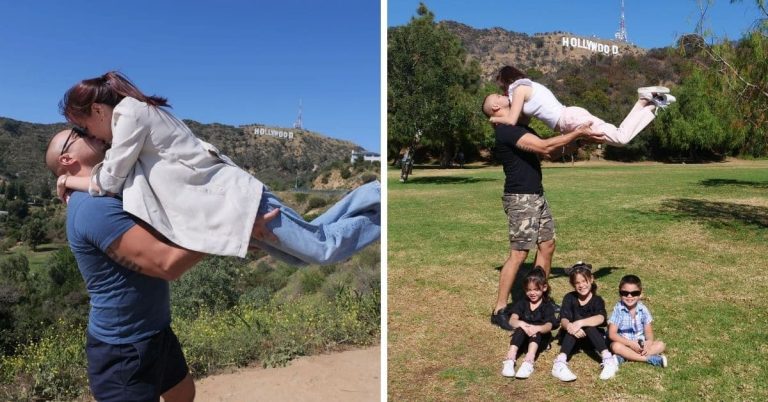 Doug and Cheska Kramer do signature flying pose in Hollywood
