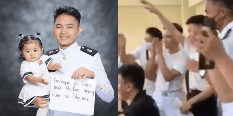 Netizens admire college barkada for all-out support to friend who brought his baby to graduation photoshoot