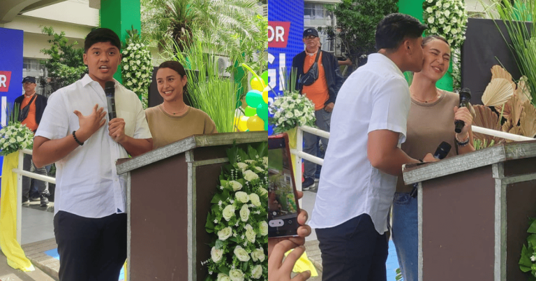 Yassi Pressman gets a kiss from CamSur Gov. Luigi Villafuerte during hosting stint