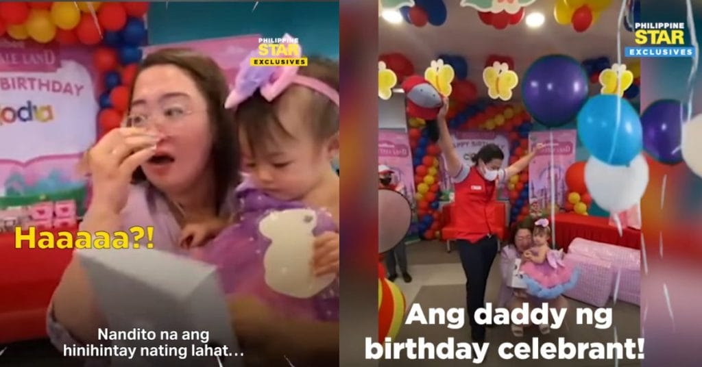Wife bursts into tears after OFW husband surprises family for daughter’s first birthday