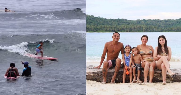 Andi Eigenmann and Philmar Alipayo’s son Koa starts surfing at 3!