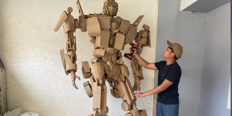 Millennial wows netizens with giant artworks using cardboard